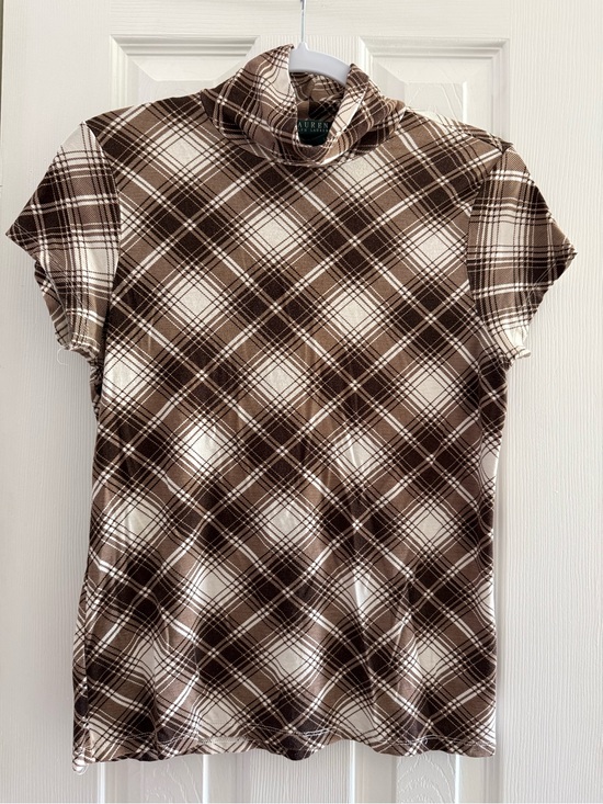 Ralph Lauren Tops - Ralph Lauren Brown and Cream Plaid Short-Sleeve Turtleneck Tee